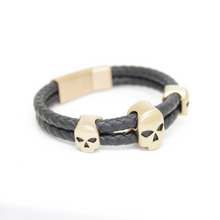 Load image into Gallery viewer, Men's Leather Bracelet Skulls Head With Magnetic Hematite Stone