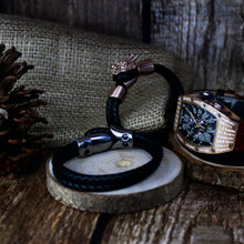 Load image into Gallery viewer, Leather Bracelet Unisex Features a Dragon, Embedded with Magnetic Hematite Stone