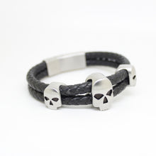 Load image into Gallery viewer, Men's Leather Bracelet Skulls Head With Magnetic Hematite Stone