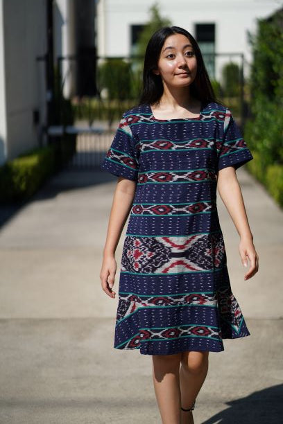 Elegant Indonesian Ikat Hand Woven Peplum Dress