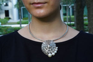 Silver Choker With Pearls Pendant