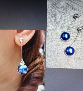 Silver Earring With Blue Mabe Pearl