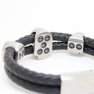 Men's Leather Bracelet Skulls Head With Magnetic Hematite Stone