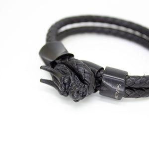 Leather Bracelet Unisex Features a Dragon, Embedded with Magnetic Hematite Stone