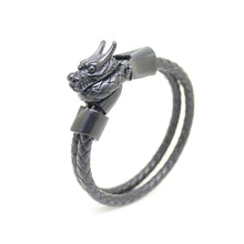 Load image into Gallery viewer, Leather Bracelet Unisex Features a Dragon, Embedded with Magnetic Hematite Stone
