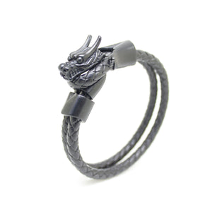 Leather Bracelet Unisex Features a Dragon, Embedded with Magnetic Hematite Stone