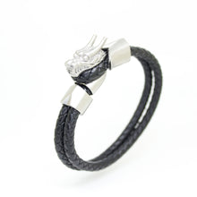 Load image into Gallery viewer, Leather Bracelet Unisex Features a Dragon, Embedded with Magnetic Hematite Stone
