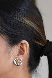 Silver Clip On Earring With Citrine Gem Stone