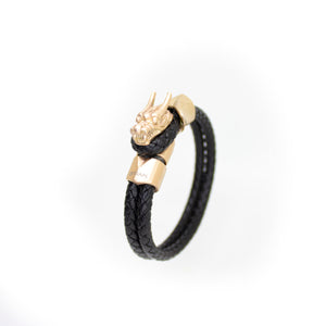 Leather Bracelet Unisex Features a Dragon, Embedded with Magnetic Hematite Stone