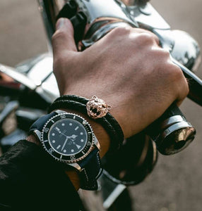 Men's Leather Bracelet Tiger Head With Magnetic Hematite Stone