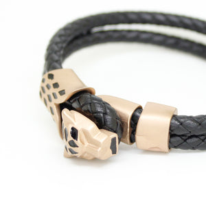 Leopard Braided Leather Bracelet Unisex With Hematite Stone