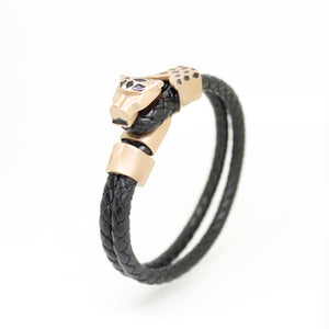 Leopard Braided Leather Bracelet Unisex With Hematite Stone