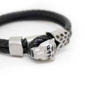 Leopard Braided Leather Bracelet Unisex With Hematite Stone