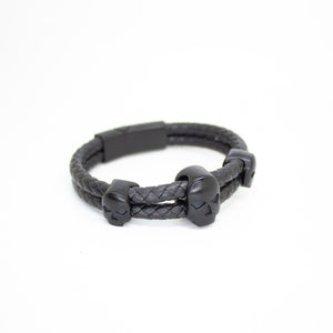 Men's Leather Bracelet Skulls Head With Magnetic Hematite Stone