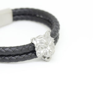 Men's Leather Bracelet Tiger Head With Magnetic Hematite Stone